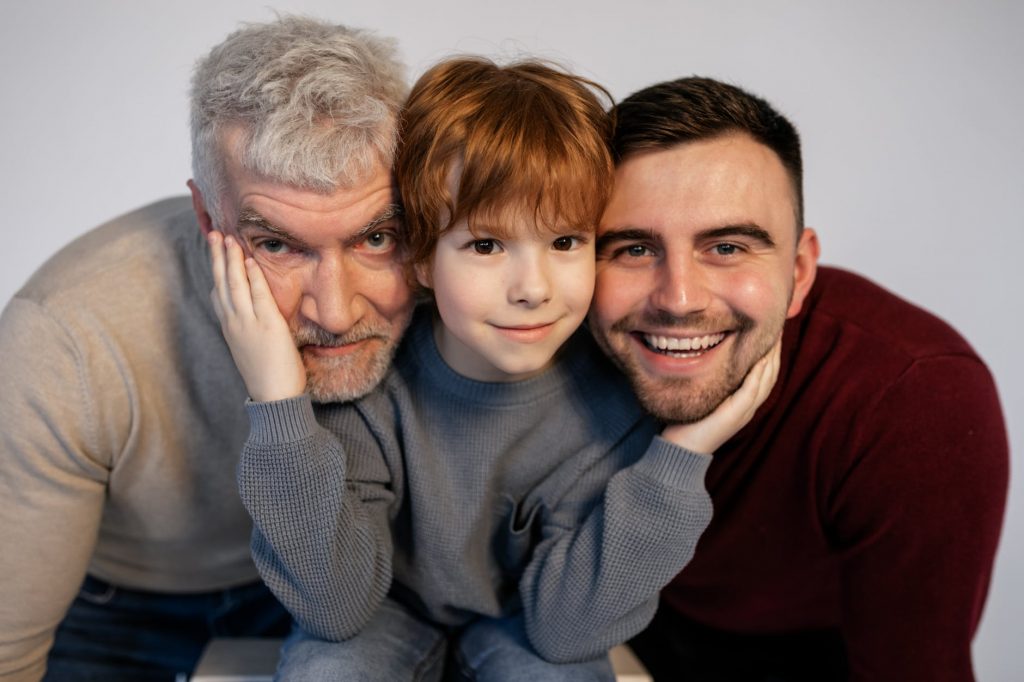 a family smiling